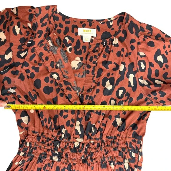 Anthropologie Maeve Somerset Leopard Maxi Dress Brown Smocked Waist Pockets Sml. - Picture 11 of 15